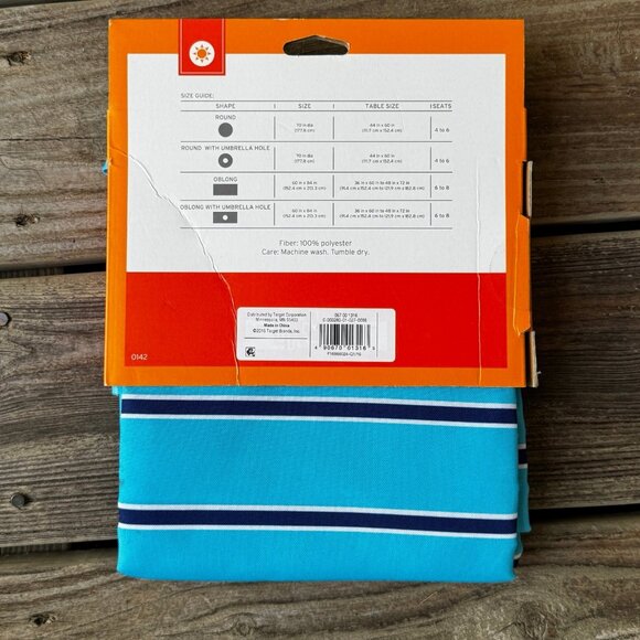 NEW NWT Target Fabric Tablecloth Round 70 Inch Diameter Blue with White Stripes - Picture 3 of 5